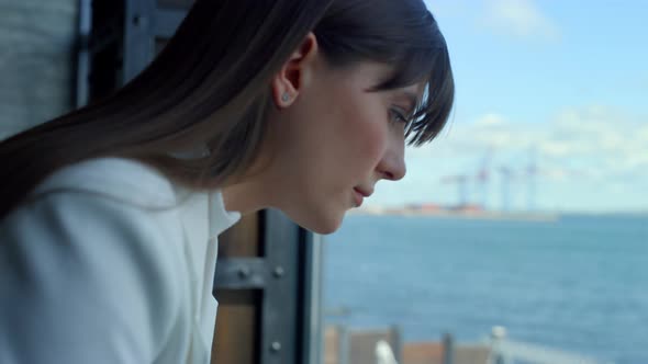 Successful Ceo Thinking Laptop in Sea View Closeup alt