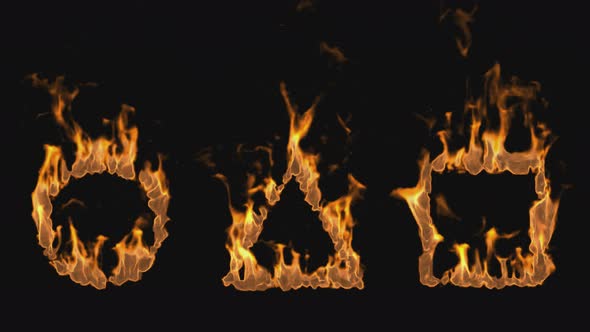 Burning triangle, circle and square figures on a transparent background.