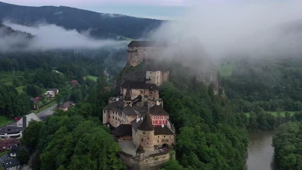 Aerial view of Oravsky castle in Oravsky Podzamok village in Slovakia alt