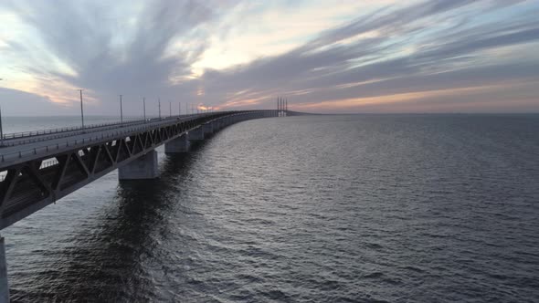 Aerial View of Øresund Bridge at Dusk