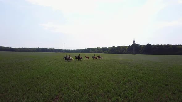 People Ride On Horseback. People riding on horse on the meadow in countryside alt