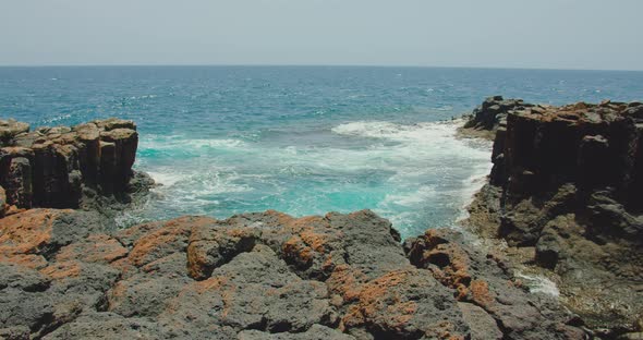 Natural Water Ocean Pools Along the Rocky Volcanic Coast Near to Little City Castillo Caleta De alt