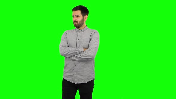 Brunette Guy Is Thinking About Something, and Then an Idea Coming To Him. Green Screen alt