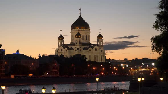 Cathedral of Christ the Saviour on the Bank of the Moscow River  Night Time