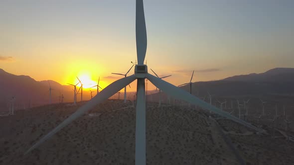 Windmill Windfarm At Dusk Aerial   Generating Clean Electricity