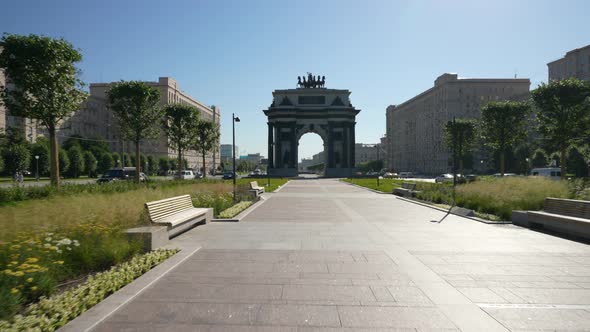 Triumphal Arch in Moscow on Kutuzovsky Prospekt on a Bright Day