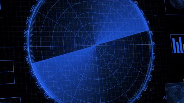 Technology Radar Screen Animation, Blue Color Moving Radar Hud alt