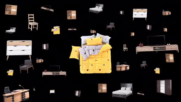 Moving animation of furniture. Transparent background and loop video