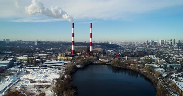 Aerial View of the Waste Incinerator Plant With Smoking Smokestack alt