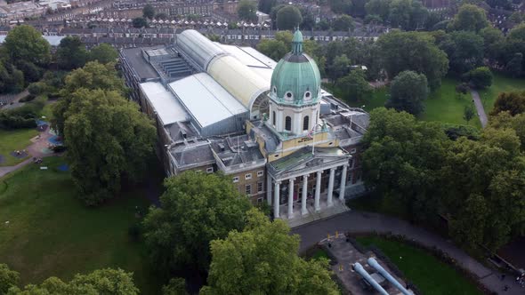 A Drone View of the Building of the British War Museum Surrounded By Green Park