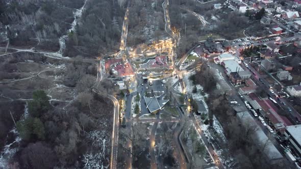 Aerial view Kharkiv city winter park, Sarzhyn Yar