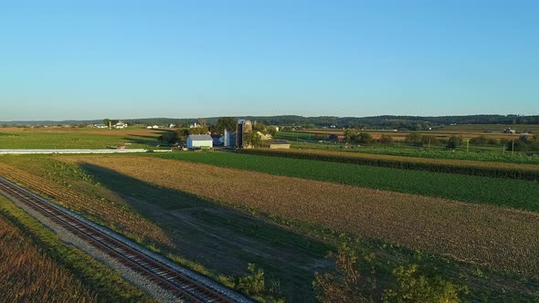 Drone View of Farmlands and Crops Waiting to be Harvested During the Golden Hour alt