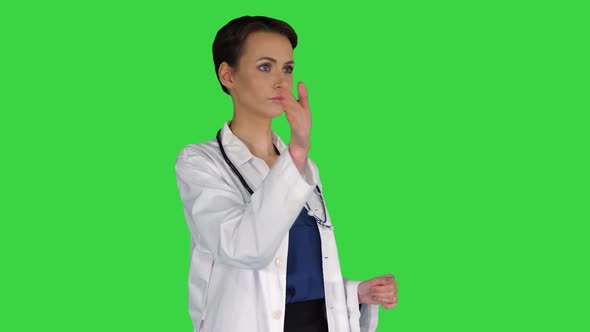 Healthcare, Medicine and Technology Concept - Smiling Female Doctor Pointing To Something alt