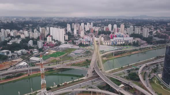 Aerial Cable stayed bridge Sao Paulo 4k