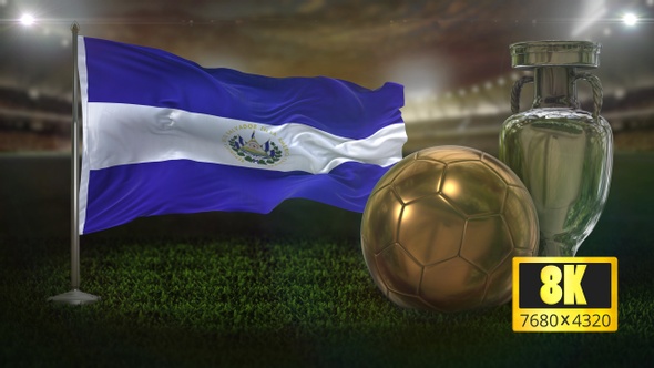 8K El Salvador Flag with Football And Cup Background Loop alt