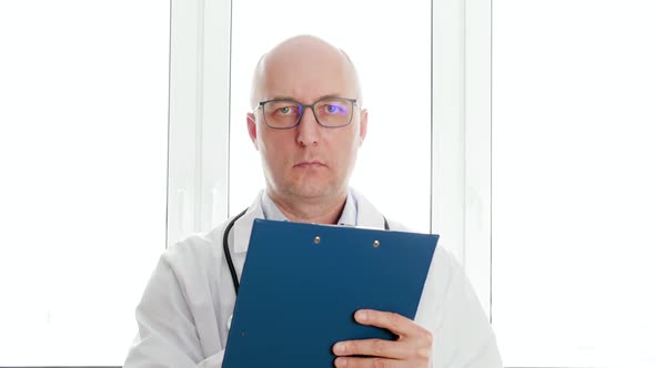 Doctor in White Coat Writing on Clip Board While Medical Checkup in Hospital alt