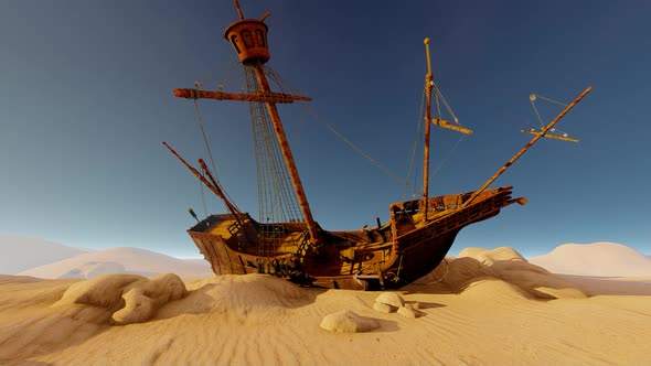 Ancient Ship In The Sands Of The Desert