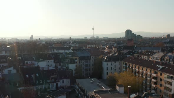 Forward Flying Drone Above Urban Neighbourhood alt