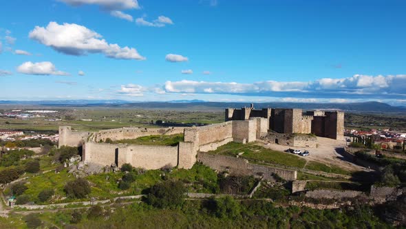 Aerial View of the Medieval Castle of Trujillo Caceres Spain alt