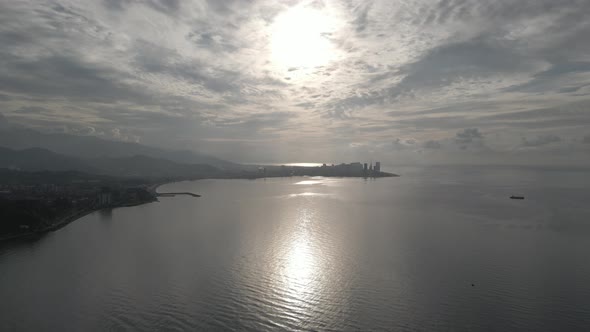 Beautiful aerial view of sunset over Batumi city. Georgia 2020 alt
