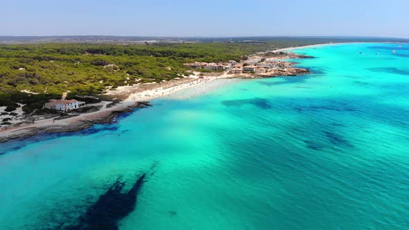 Aerial shot of Es Trenc beach on the balearic Island of Majorca alt