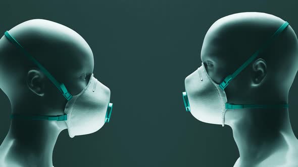 Mannequins in FFP3 masks. COVID protection. Wearing protective masks. Biohazard alt