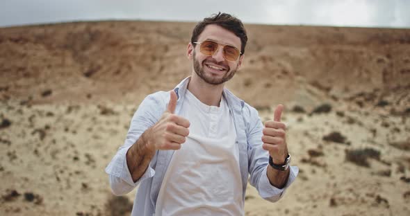 Excited Tourist Handsome Man Smiling Large in alt