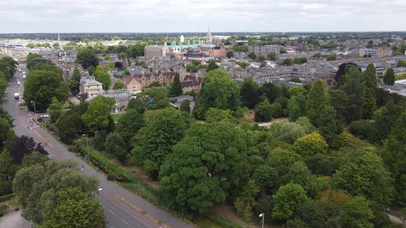 Rising drone Cambridge City  UK aerial view 4K footage alt