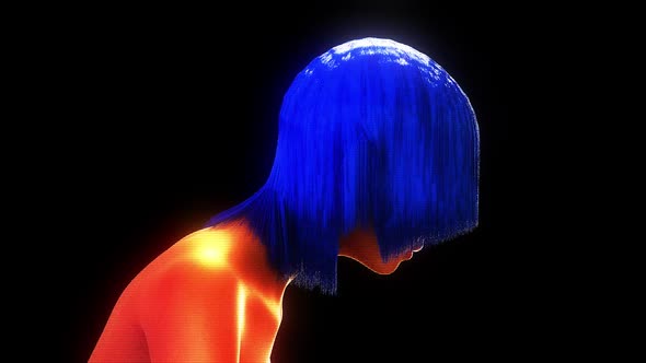 Futuristic Blue Hair Girl Hologram V1 Hd
