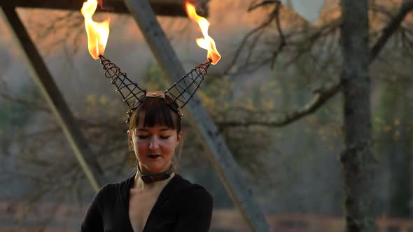 Female with Fire Dragon Helmet Performing alt