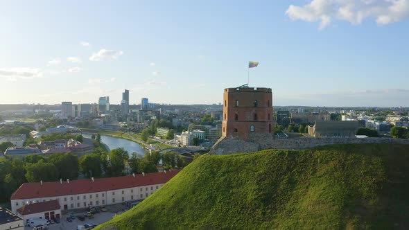 Aerial View of Modern Office Buildings And Gediminas Castle Tower in Vilnius, Lithuania