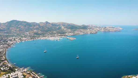 Bird Eye View of the City with Hotels and White Houses Onthe Ocean Coast at Noon alt