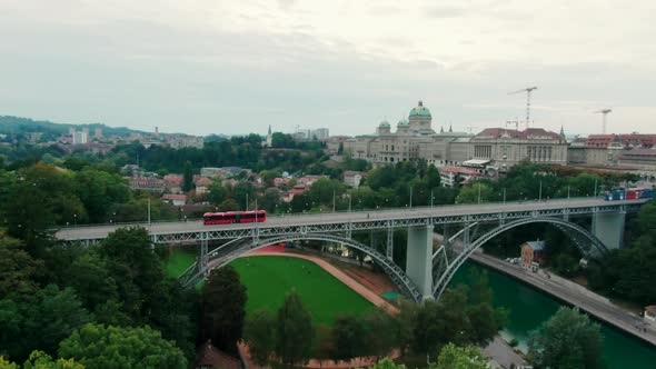 Aerial Panorama of Historic Bern Old Town with Bridge and Parliament Building