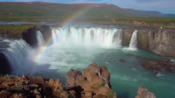 Slow Motion Shot of the Godafoss Waterfall in North Iceland alt