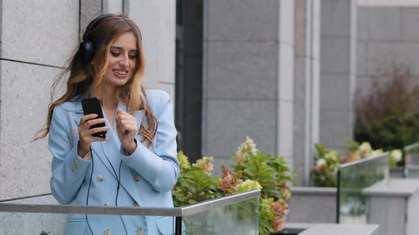 Happy Attractive Blonde Young Business Woman Active Cheerful Girl in Stylish Blue Suit and alt