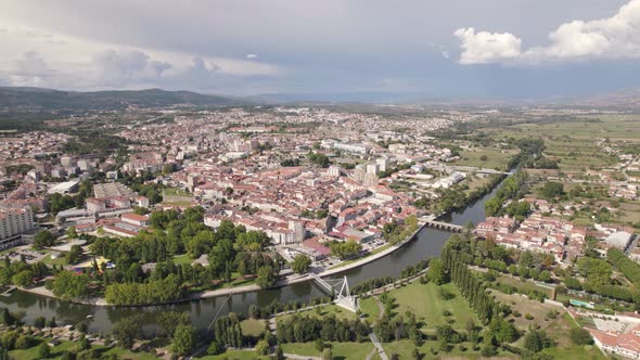 Panoramic view of Chaves, Portugal. Meandering Tãmega River along the city. alt