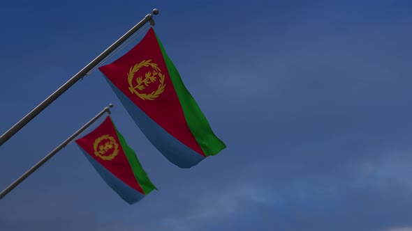 Eritrea Flags In The Blue Sky - 4K