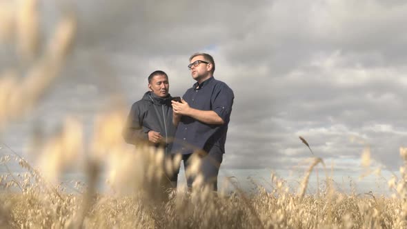 Businessman and Agronomist are Working with the Help of Agro Application on Smartphone alt