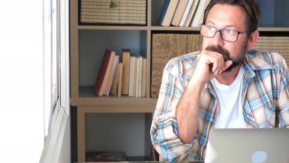 Adult businessman man work at home in office remote workers and smart working alt