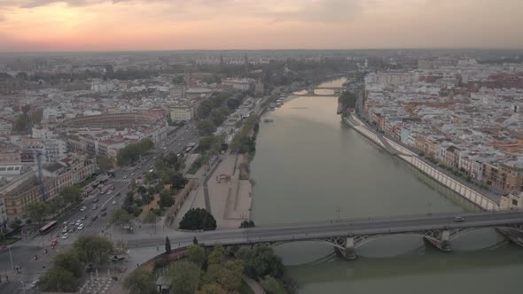 Aerial view of Canal de Alfonso XIII and Seville alt