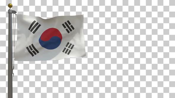 South Korea Flag on Flagpole with Alpha Channel - 4K alt