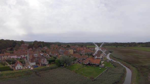Aerial drone footage of Cley Next To Sea, and the surrounding scenery, Norfolk. alt