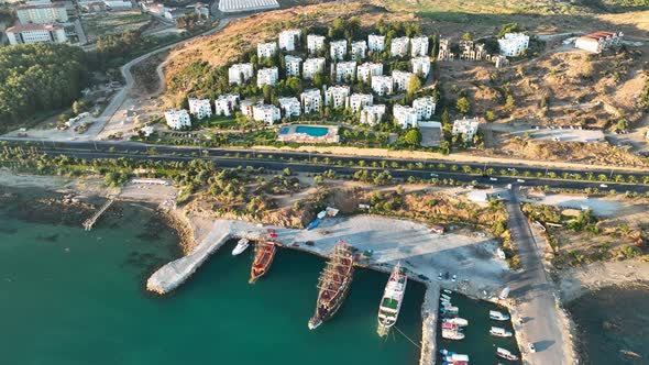 Infrastructure of Hotels Aerial View 4 K Turkey Alanya Avsallar alt