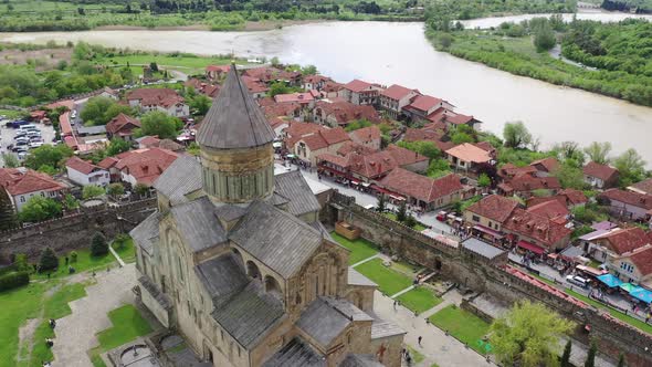Aerial view. The Svetitskhoveli Cathedral