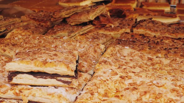 Traditional Sweet Spanish Bread with Coco Coconut Dessert on Market in Barcelona alt