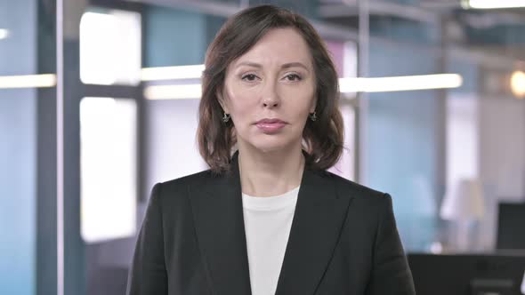 Portrait of Serious Middle Aged Businesswoman Looking at the Camera alt