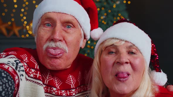 Mature Family Taking Selfie on Mobile Phone Communicating Video Call Online Celebrating Christmas alt