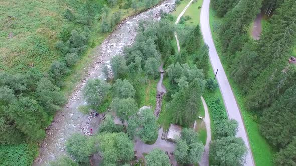 Aerial, Flight Over a River in Salzburg, Austria, Rauris