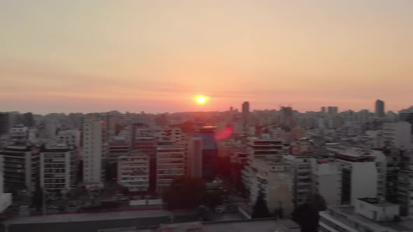 A drone shot of Beirut during sunset time