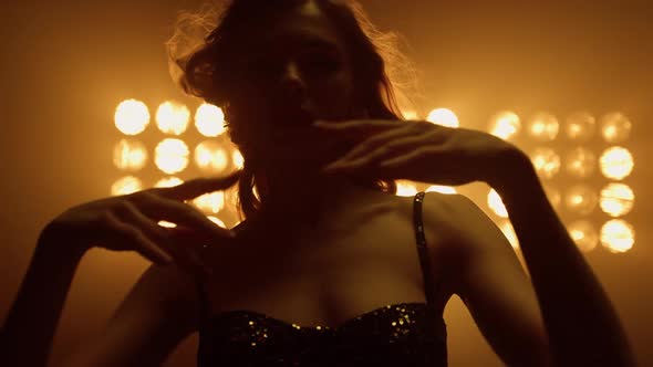 Beautiful Lady Dancing Sexually in Night Club Closeup alt